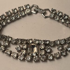 Vintage silver tone clear crystal tennis bracelet statement costume jewelry 7”